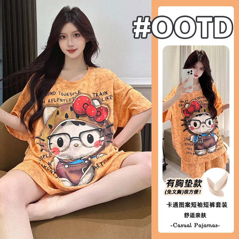 夏季高级感纯棉睡衣女设计感爆款甜美卡通短袖短裤睡衣家居服套装