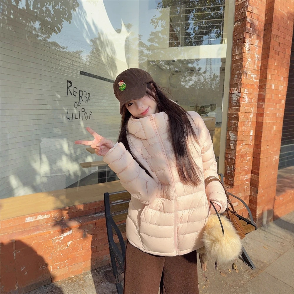 实拍~冬季时尚百搭刺绣短款连帽棉服女韩系简约高级棉衣外套女装