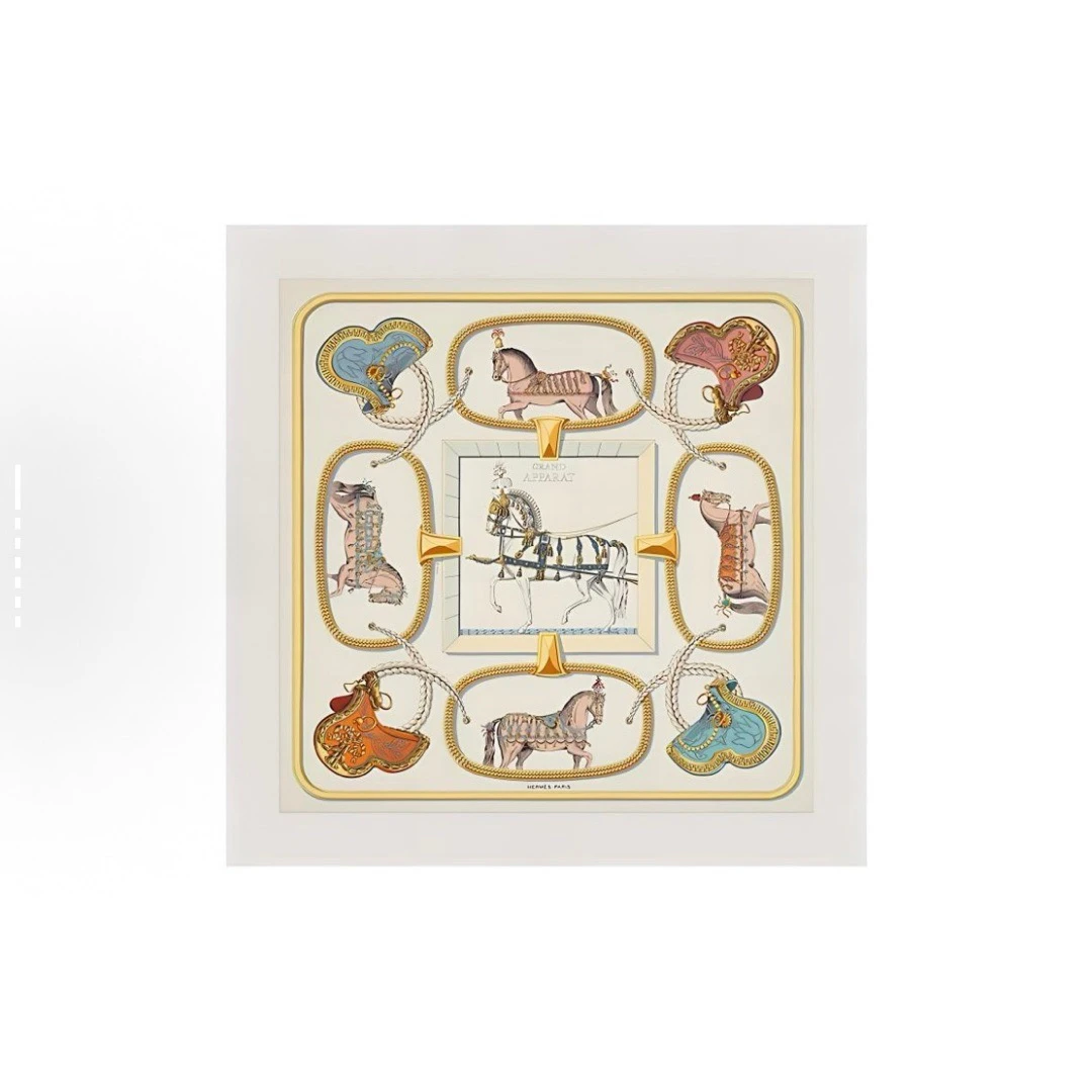 95新 Hermes/爱马仕 Hermes 盛宴马车丝巾90x99/651672076