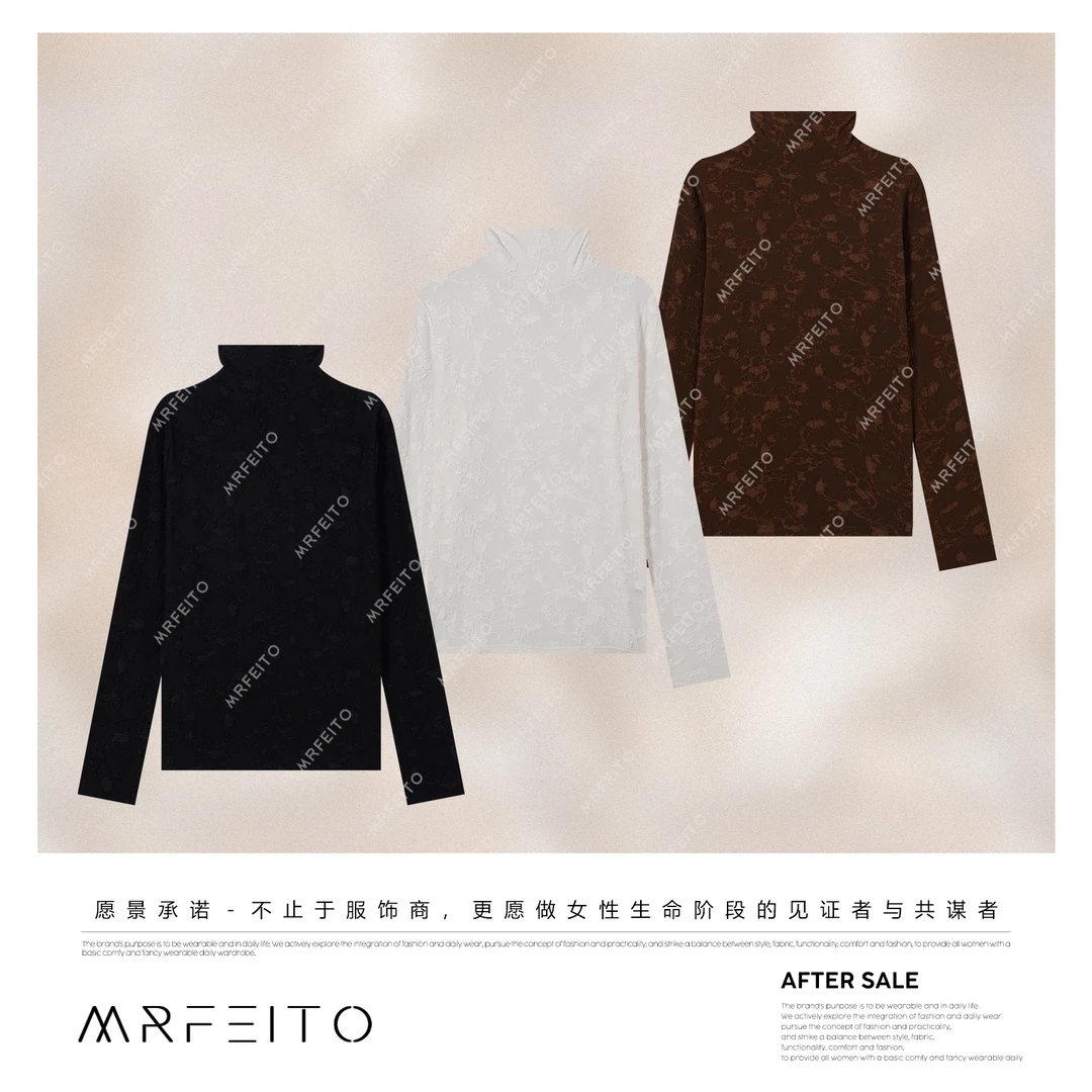MRFEITO【深度时髦】法式半高领蕾丝肌理花瓣打底衫H2SY02Q33901