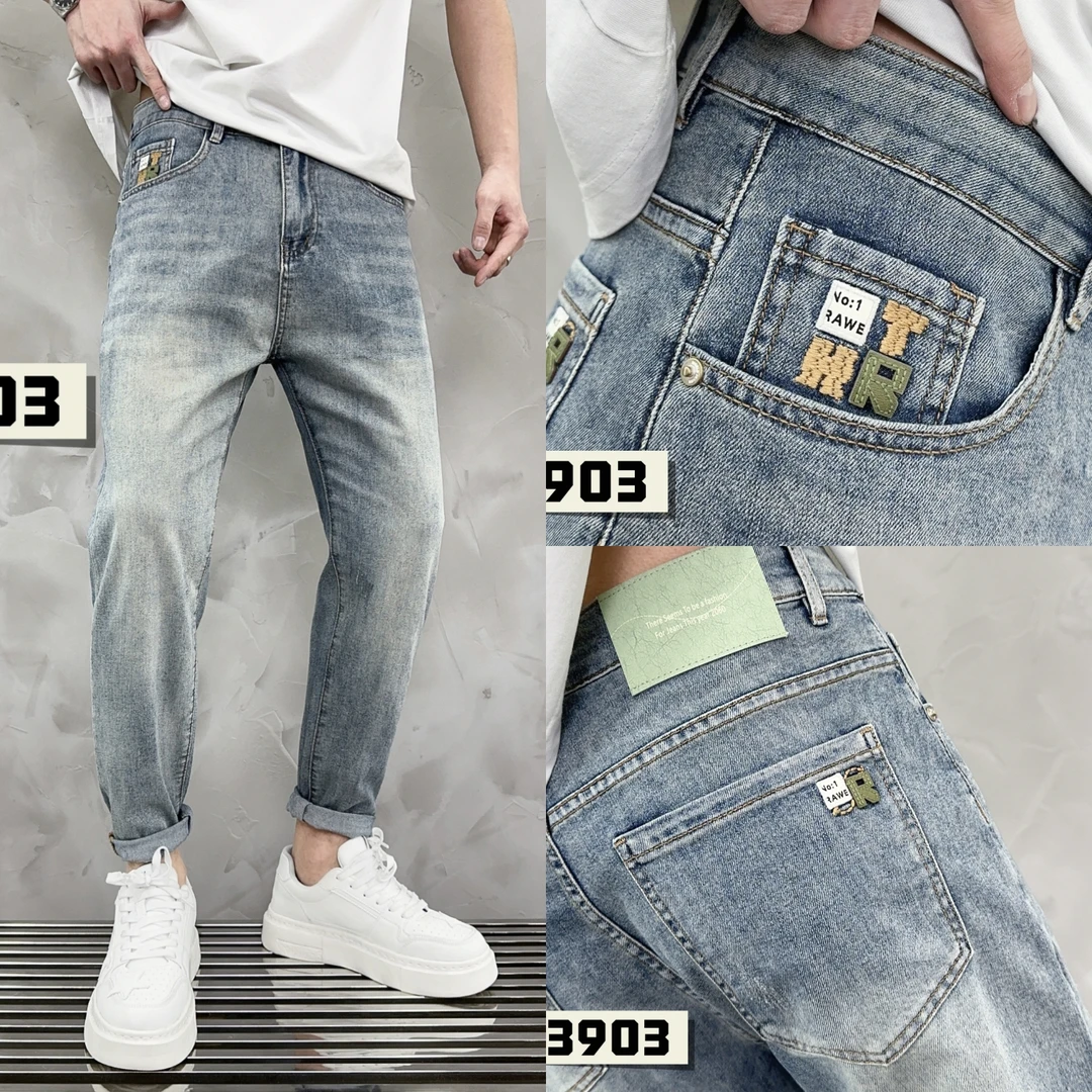 【春夏季牛仔裤】3903新款实体店弹力刺绣修身时尚休闲小直筒长裤
