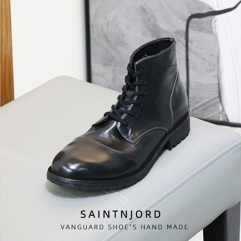 马皮马丁靴褶皱质感复古水洗高帮男士皮靴休闲皮鞋短靴皮底