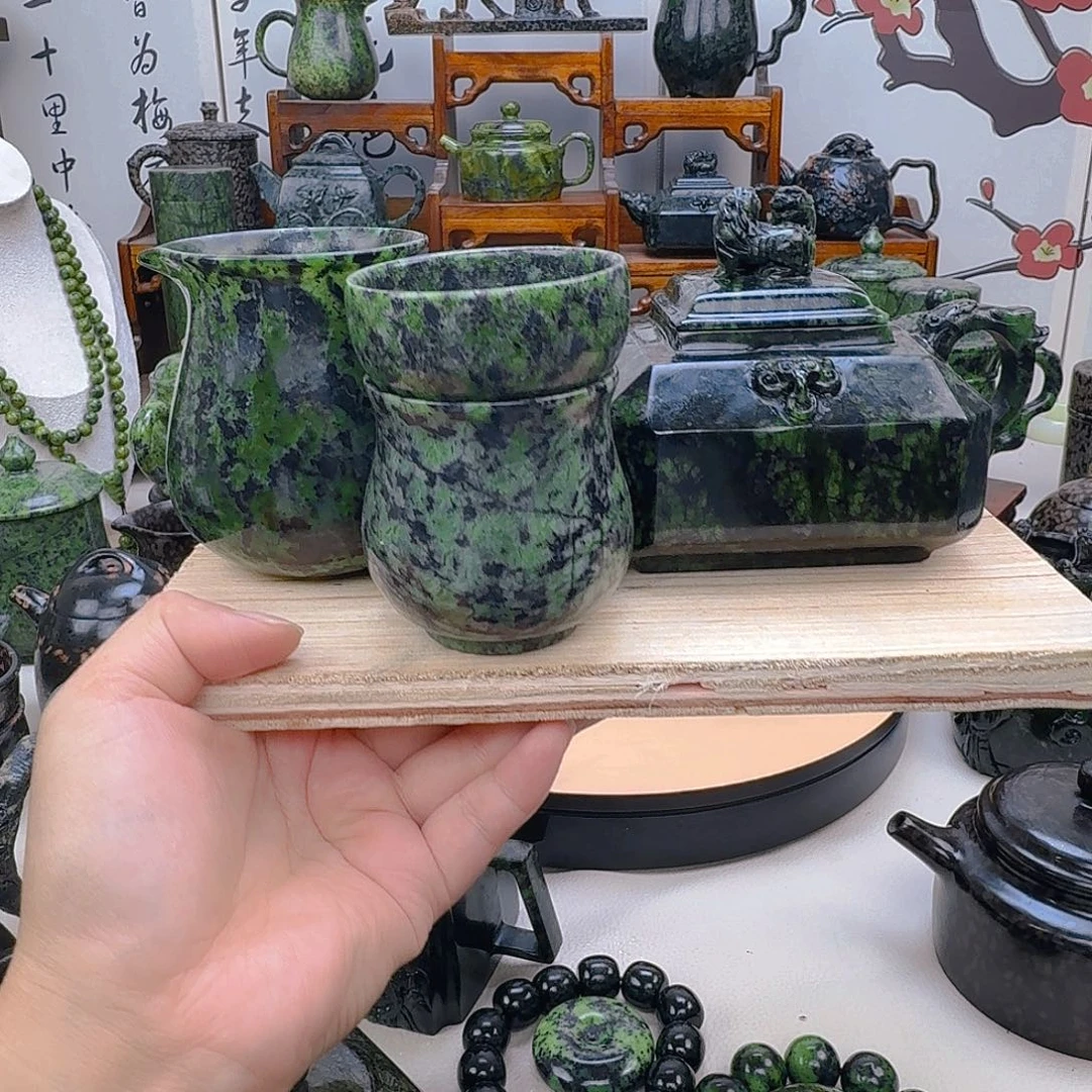 用***4未镶嵌蛇纹石玉藏玉药王石茶壶