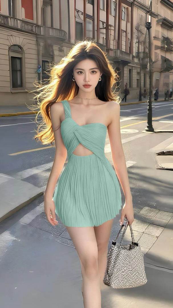 性感纯欲新款斜肩连衣裙个性新款小众设计法式复古褶皱甜美小清新