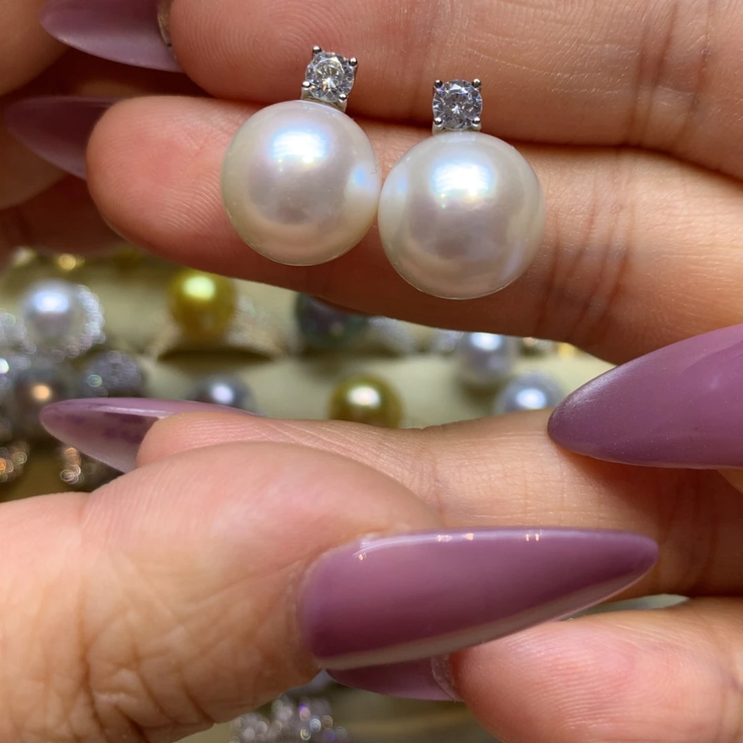 银S925镶嵌耳饰淡水珍珠