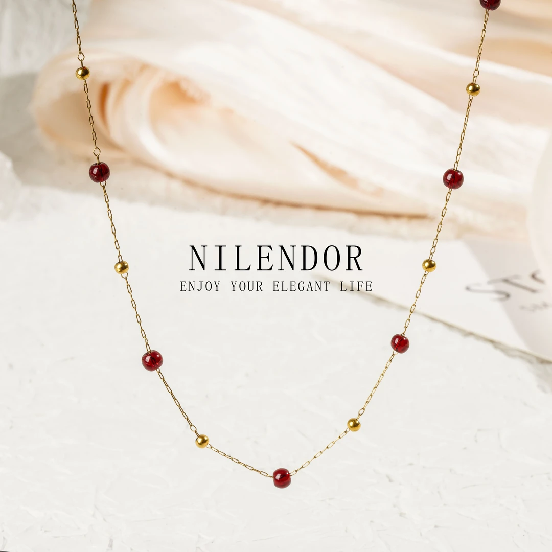 钛钢项链 XL-449简约时尚百搭红色串珠小众项链