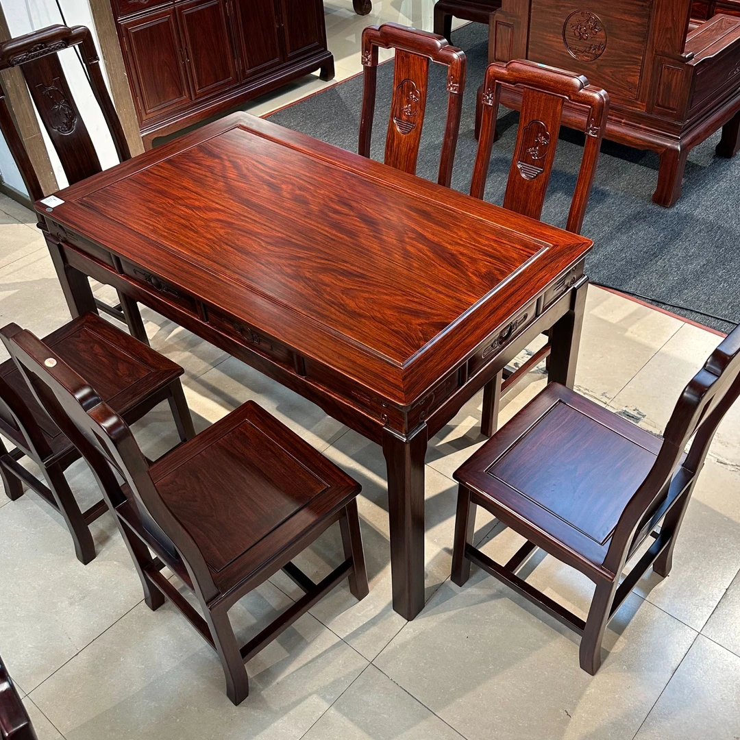138-148多尺寸 方餐桌茶台画案中式家具全套干泡茶台黑酸枝家用木