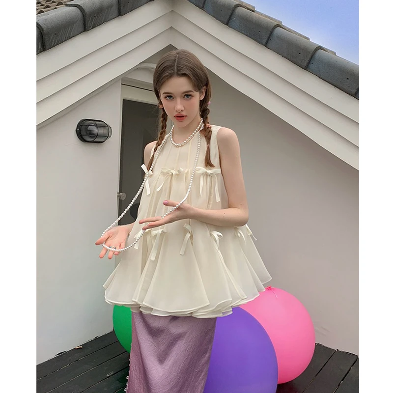 千金风漂亮上衣蓬蓬衫女宽松遮肉夏季洋气娃娃衫无袖背心小衫百搭