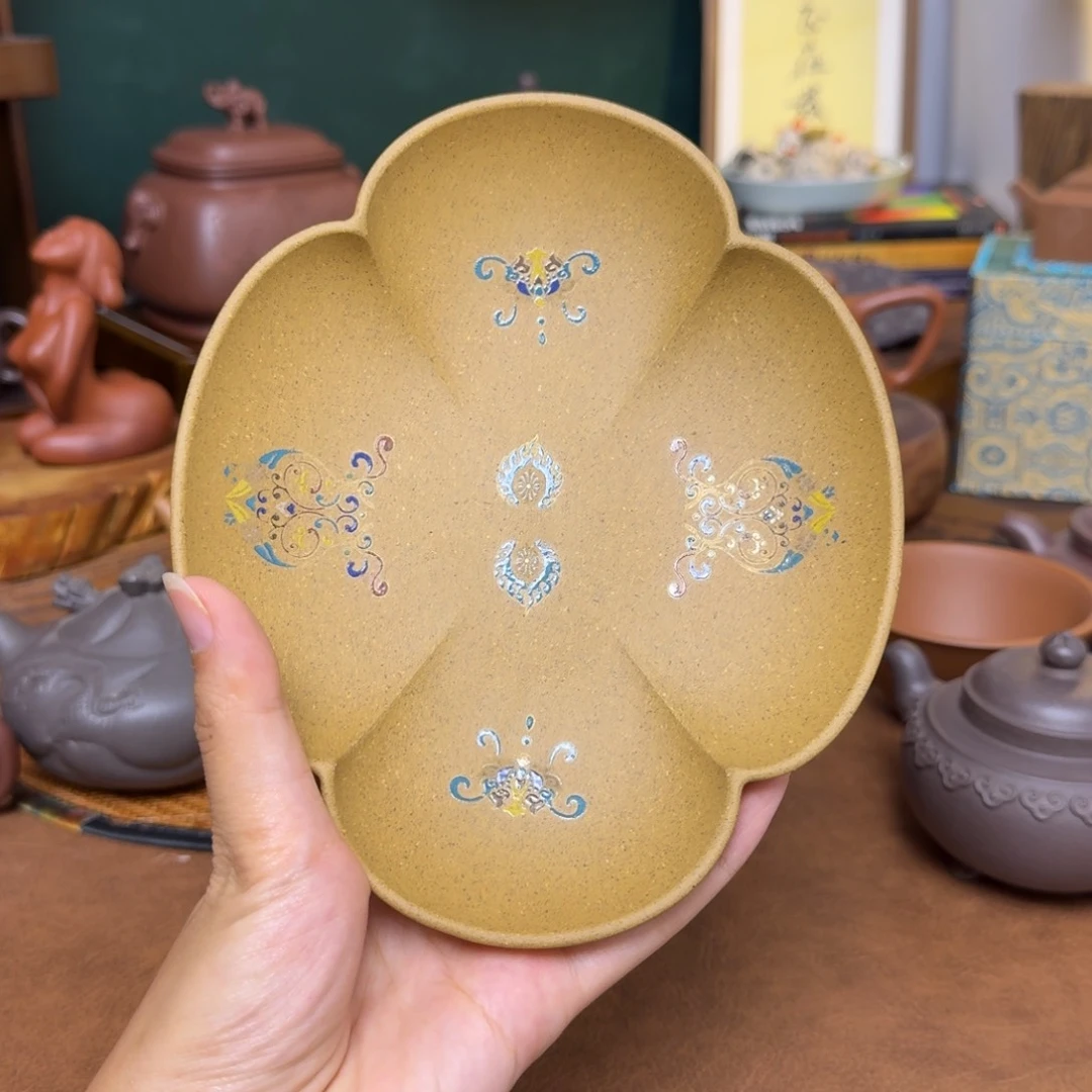海棠花茶盘，珐琅彩工艺，茶盘
