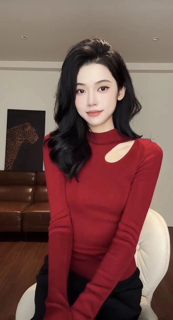 ZOUYASHIFA 红色设计感长袖针织打底上衣 YSA89222