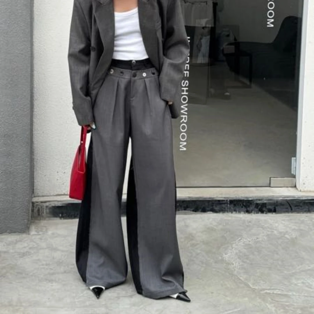 NICE圈圈、真的很好看排扣特别设计阔腿西装裤A21