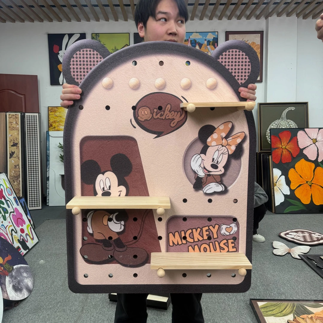 砂岩BB现代卡通洞洞板米奇客厅沙发背景墙挂画法式高级感挂画砂岩