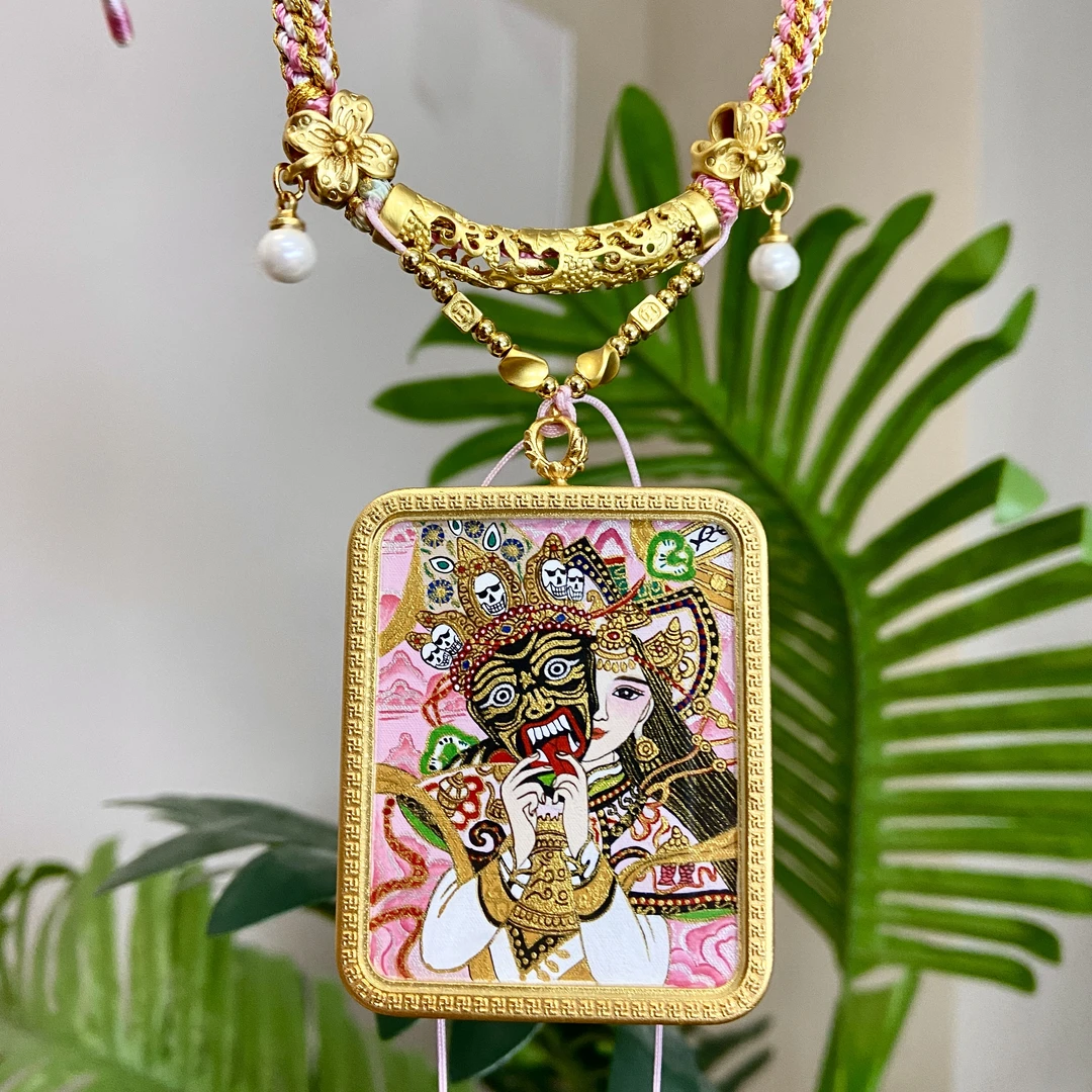 【粉扎基-前世今生】热贡画师手绘款原创设计款项链挂脖毛衣链