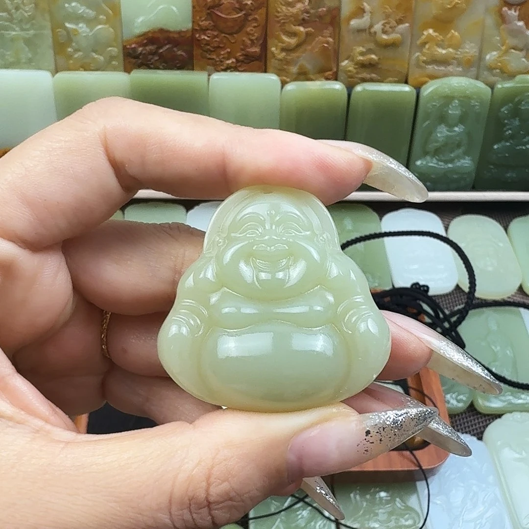 果绿色双面佛公吊坠