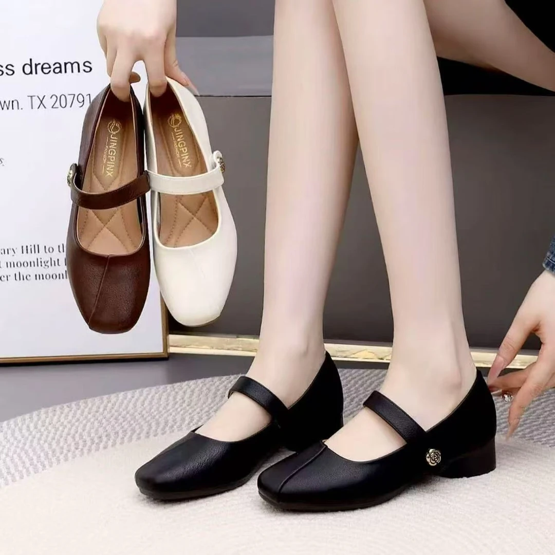 时尚真皮浅口防滑百搭低跟休闲豆豆鞋职场休闲风单鞋套脚