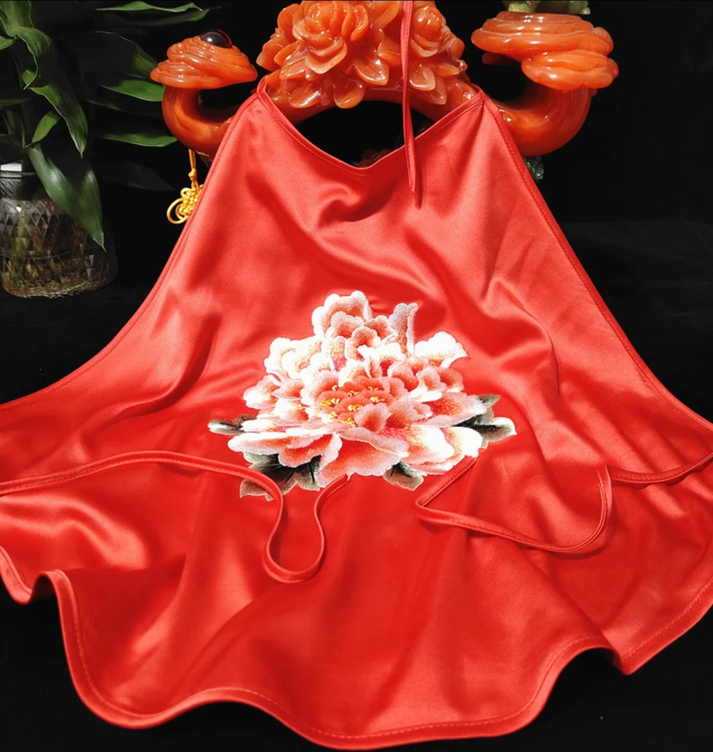 苏绣性感吊带睡衣套装复古内衣古风红色高级遮肉显瘦百搭2025新款