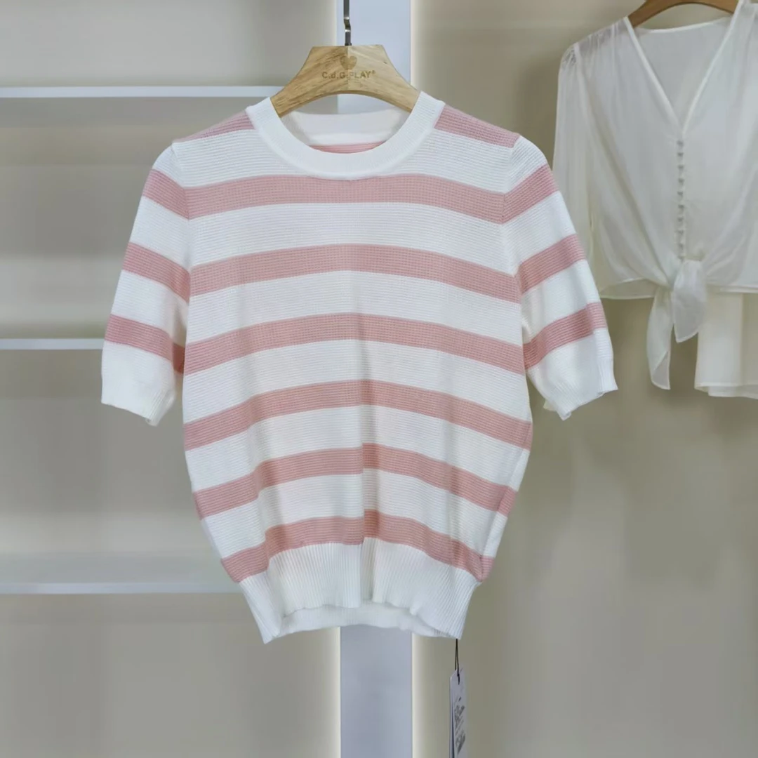 麦迪尚品【白LY】50424105 简约时尚夏季条纹针织衫品牌撤柜女装