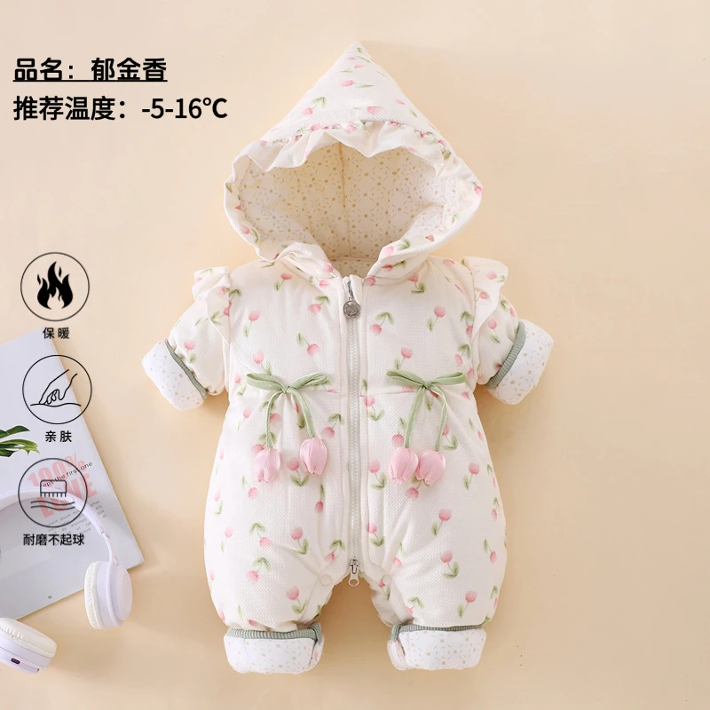 新生婴儿衣服春秋冬外出加厚保暖夹棉哈衣冬装棉服女宝宝连体衣