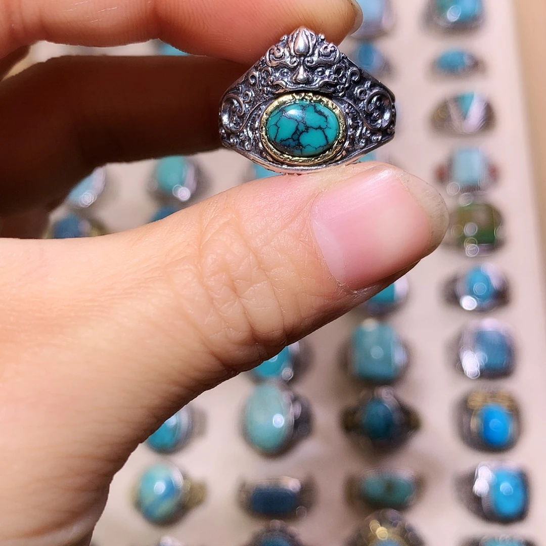 绿松石银S925镶嵌戒指