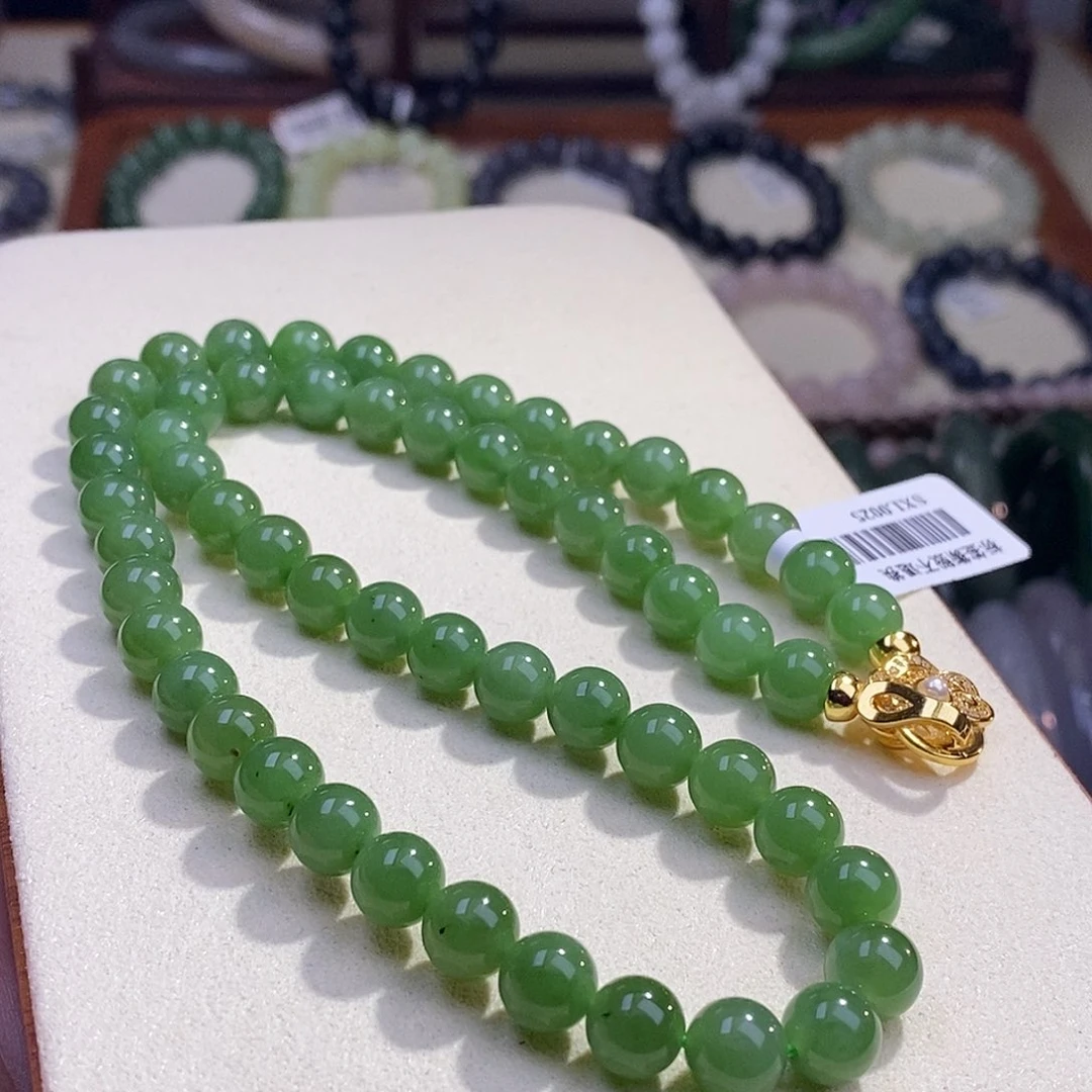 颈饰未镶嵌和田玉收藏级乌兰海老料冰底猕猴桃项链8m