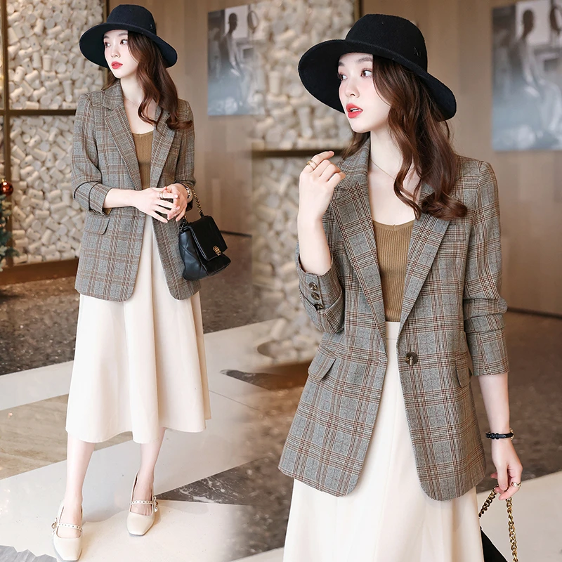 千鸟子格西装女外套小西装新款休闲气质洋气小个子格子春秋西服