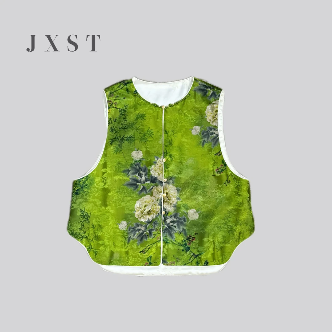 【若竹】新中式复古潮流竹绿色国风马甲货号 962