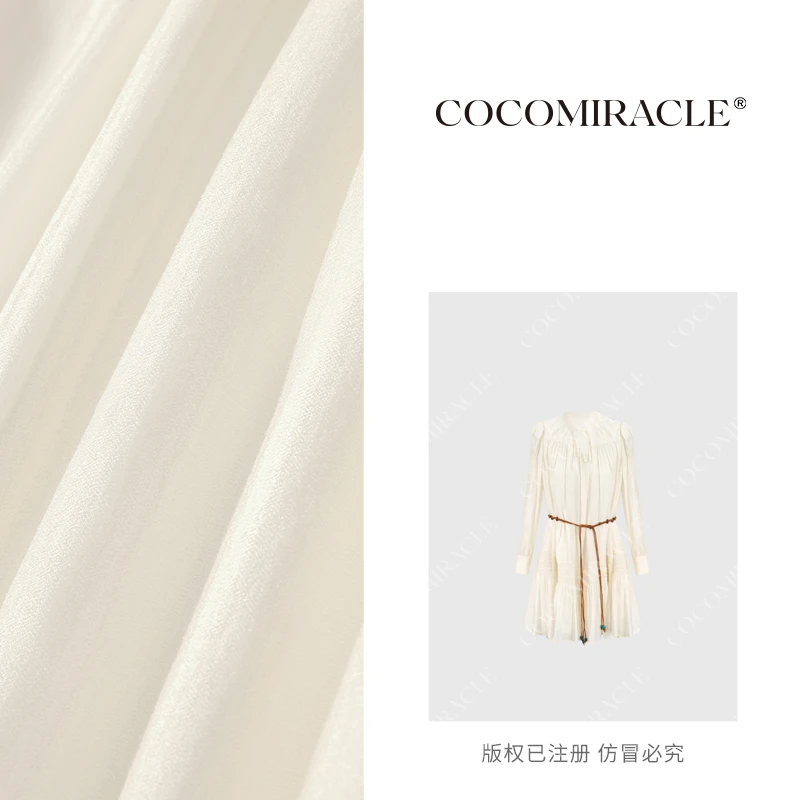 【董小姐】春季法式V领系带灯笼袖收褶连衣裙QL6LYQ8111