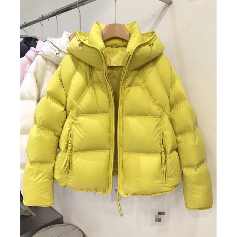 【旗舰品质】欧货时尚感泡芙连帽羽绒服女2025冬新款白鸭绒短款面