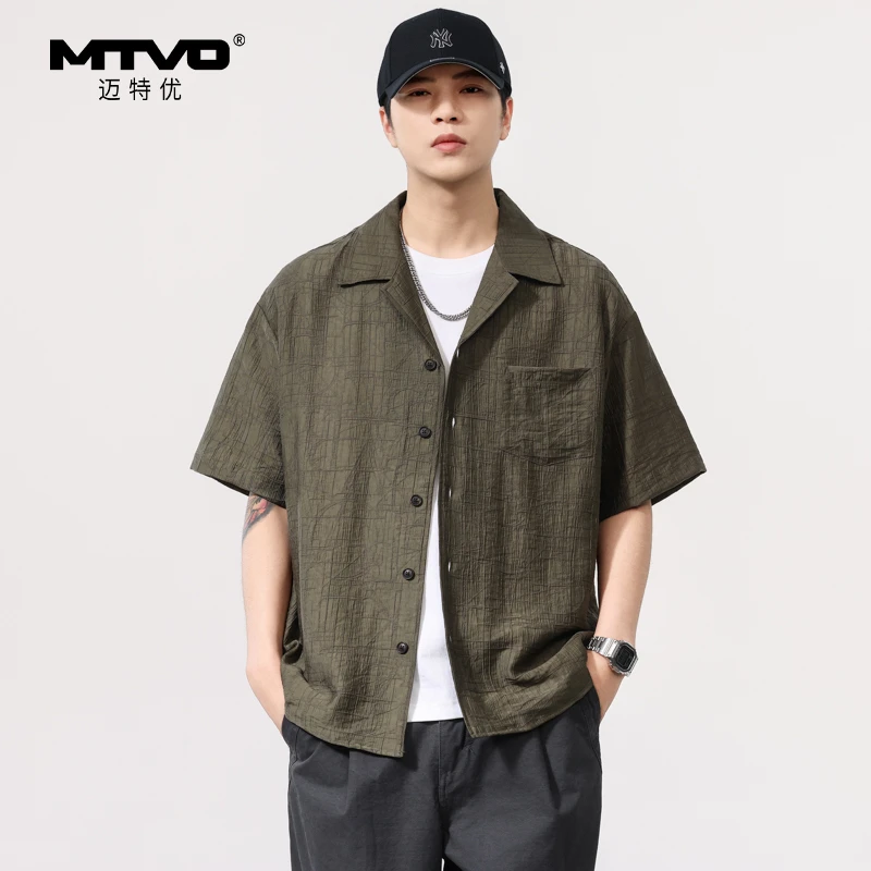 复古提花短袖衬衫2025年新款夏季男生潮流时尚百搭休闲短袖衬衣