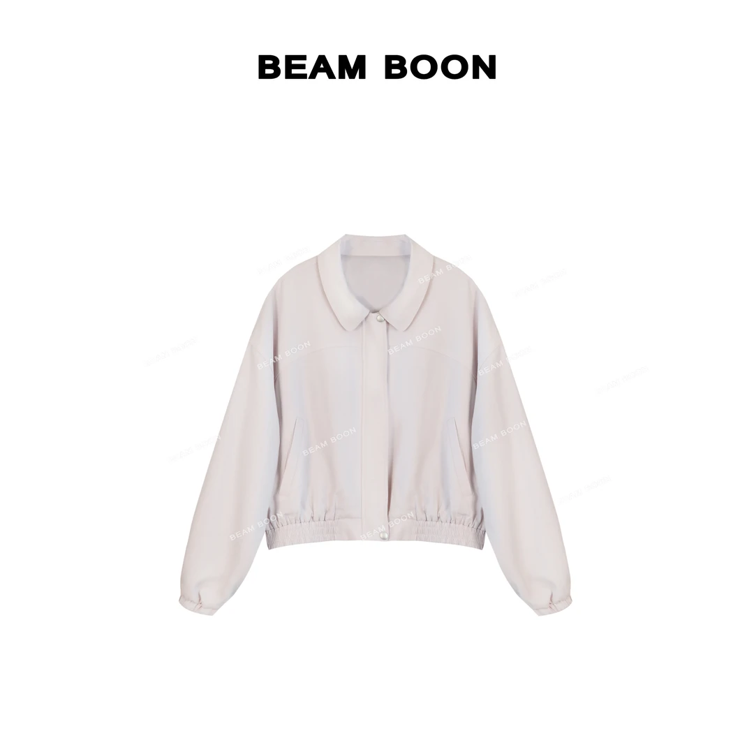 【粉雾海】高比例！减龄甜美Polo翻领多裁片宽松百搭夹克外套