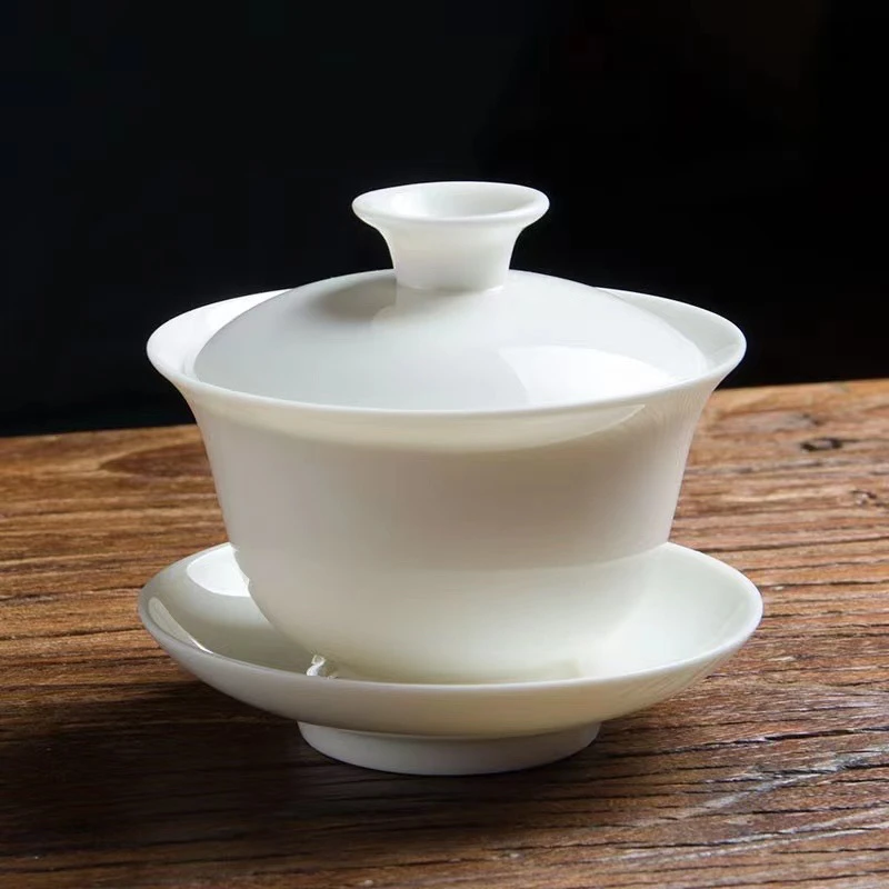 A 15大容量德化白瓷三才盖碗防烫功夫茶具泡茶碗简约