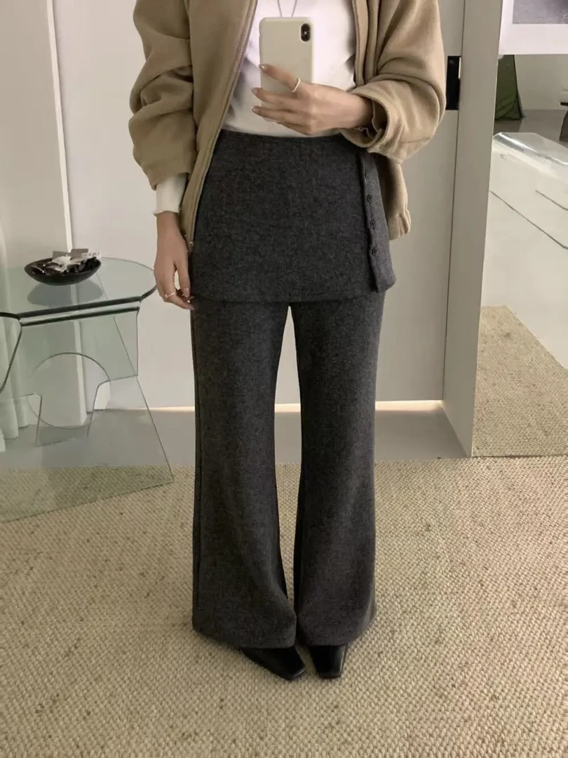 （加绒加厚）韩系可拆卸屁帘裤女2025冬季新款显瘦微喇裤（裤长101起