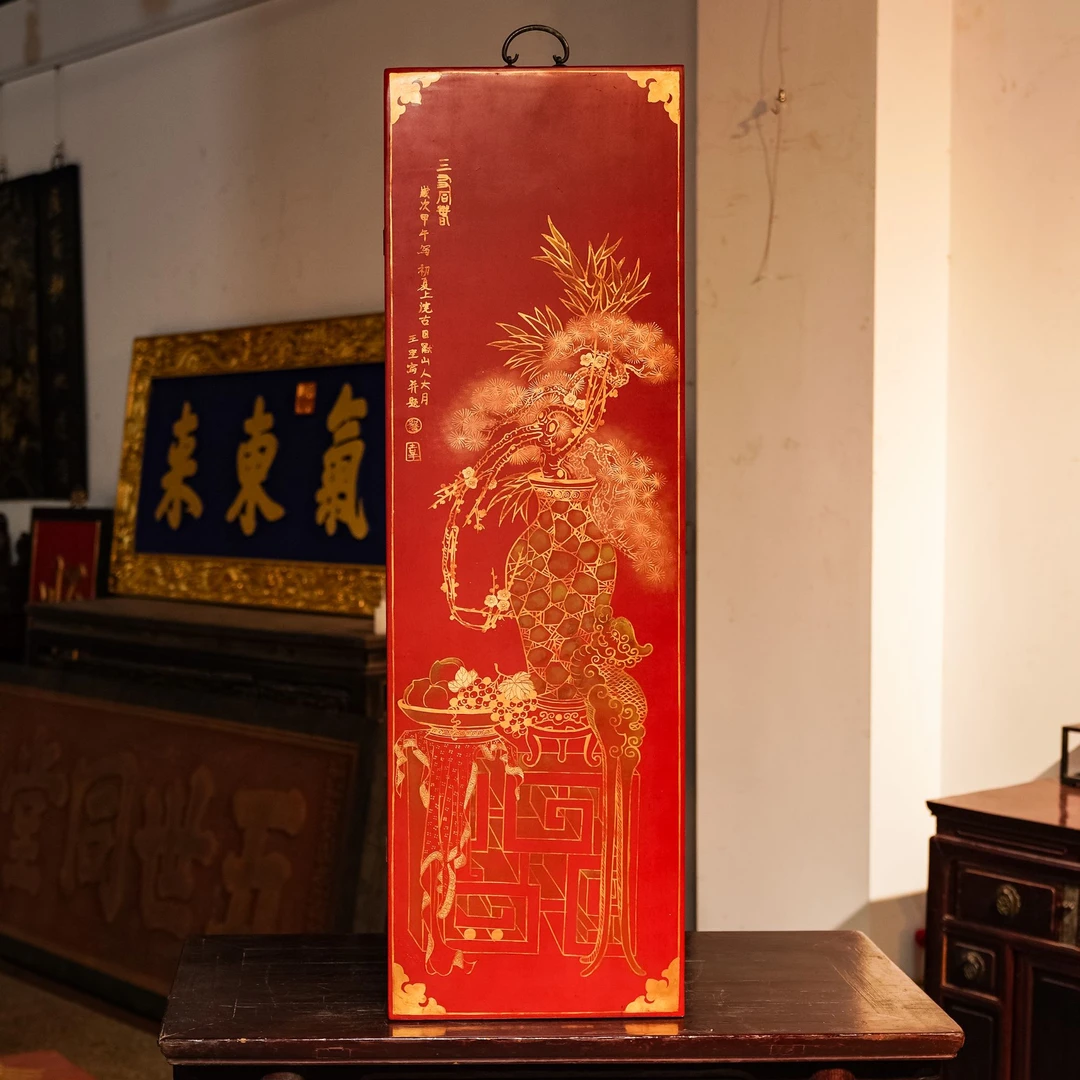 描金漆画挂屏精美绝伦艺术珍品   四季平安