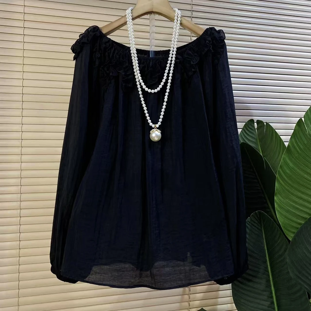 Y胖mm欧货时尚新款洋气木耳边设计减龄宽松女人衫