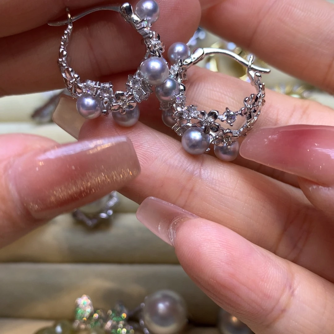 银S925镶嵌耳饰海水珍珠