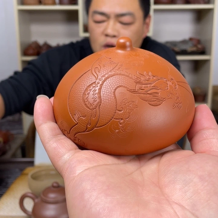 紫砂茶壶经*刻龙盖置