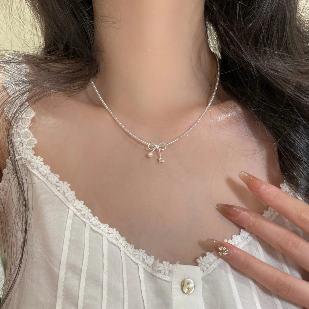 芭蕾风少女蝴蝶结轻奢甜美简约百搭项链X058