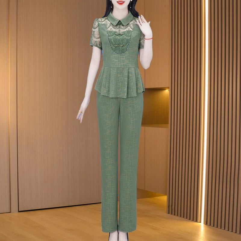 拉夏贝尔职业套装2025新款女装夏款妈妈时尚显瘦遮肉杭州两件套