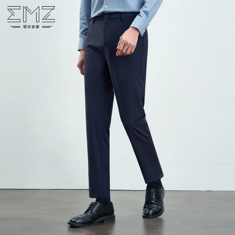 EMZ鄂尔多斯休闲西裤直筒柔软舒适百搭修身弹力含羊毛男裤子