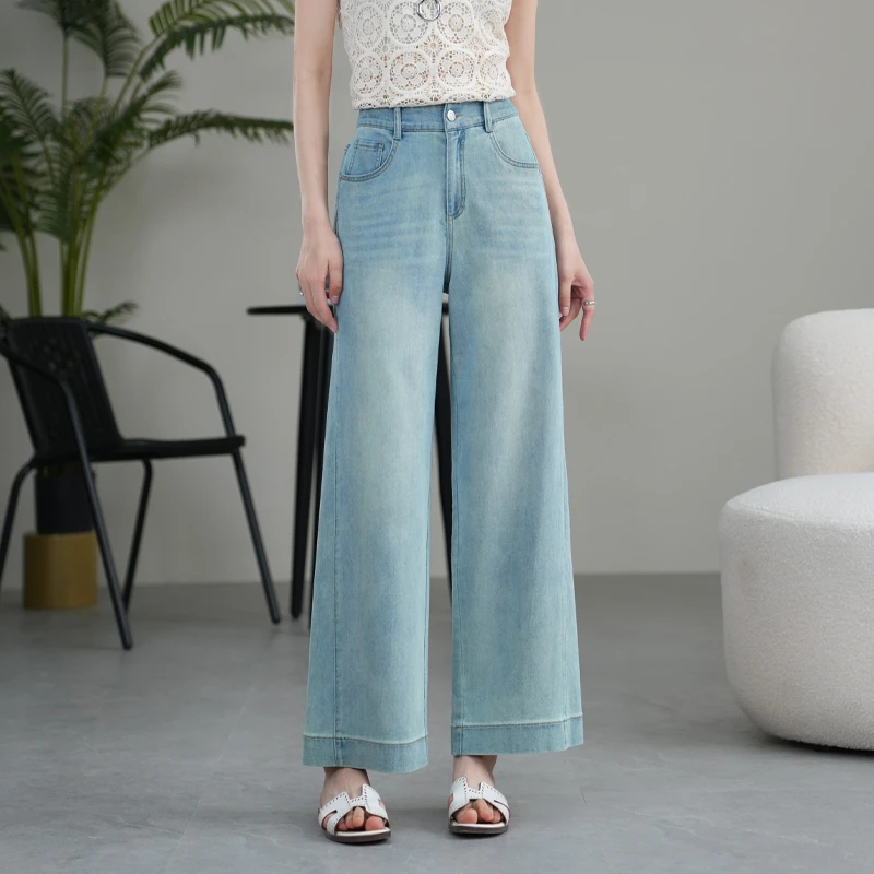 1888小个子女夏九分裤高腰薄款牛仔裤复古宽松西部牛仔松紧腰
