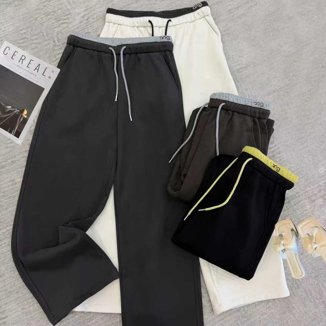 2025冬季新品时尚百搭纯色加绒保暖休闲直筒显瘦洋气女士长裤8248