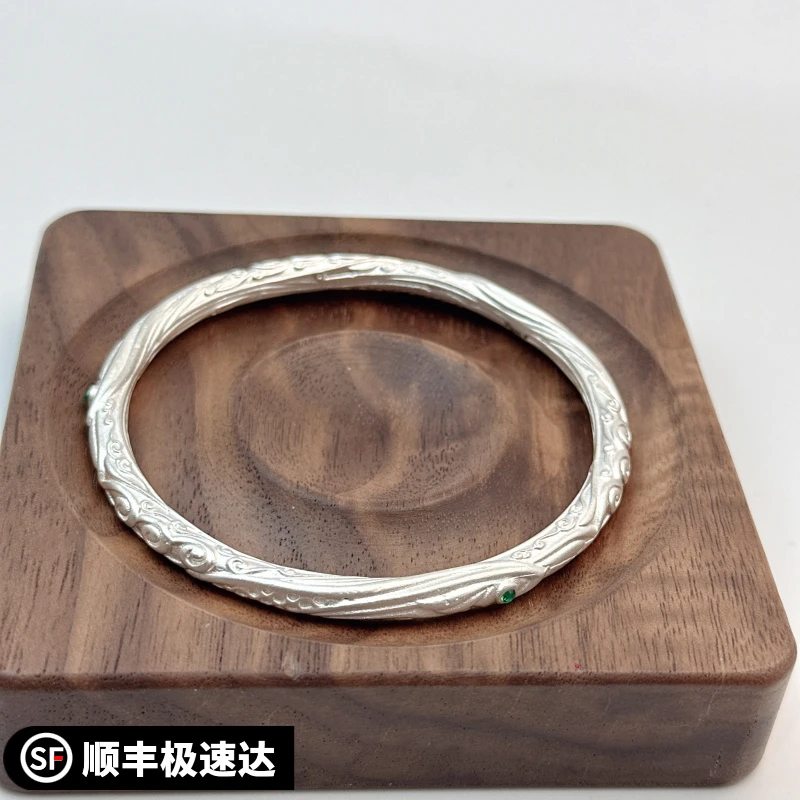 9999银手镯男女古法珐琅国风哪吒乾坤圈银镯子实心闭口精美