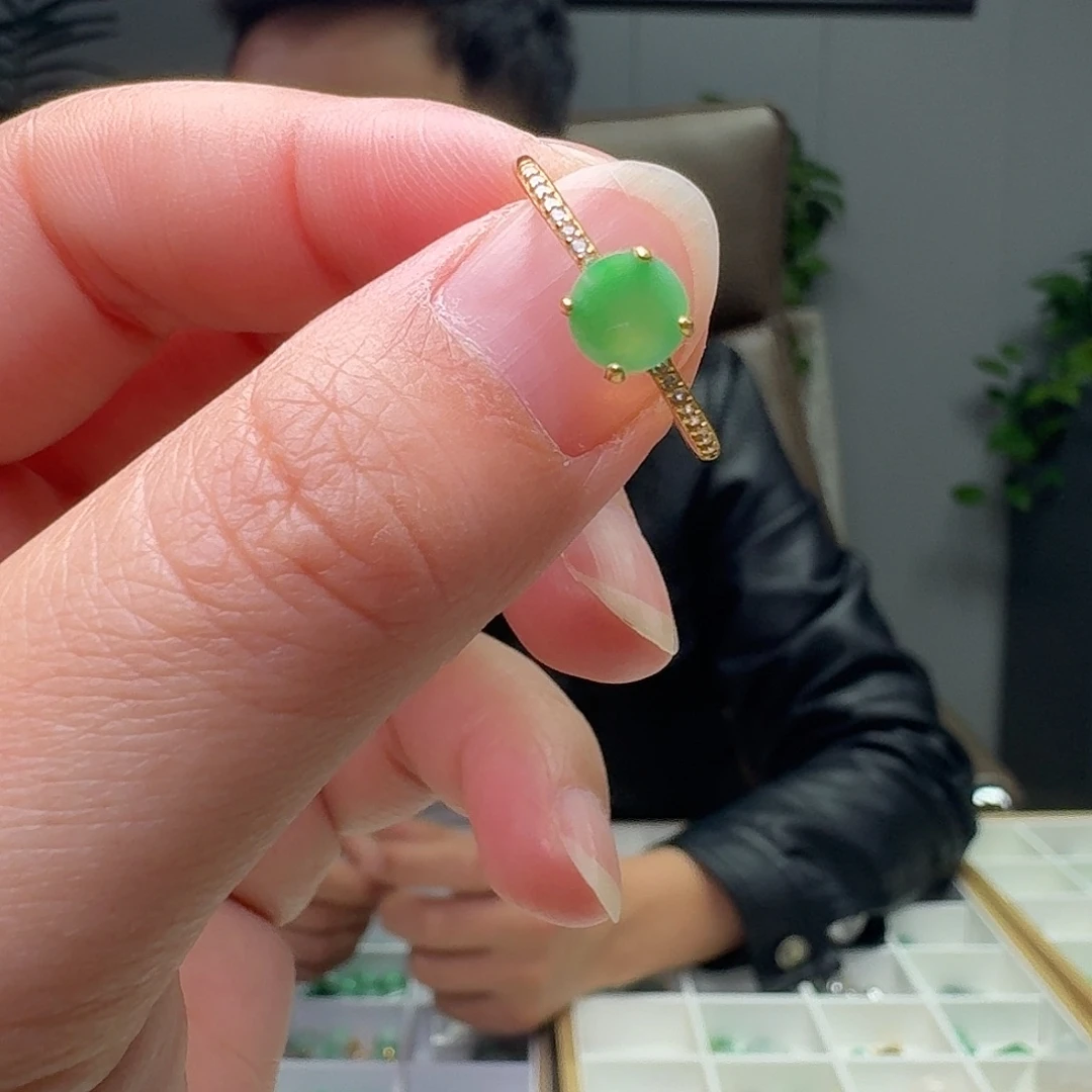 翡翠银S925镶嵌戒指天然