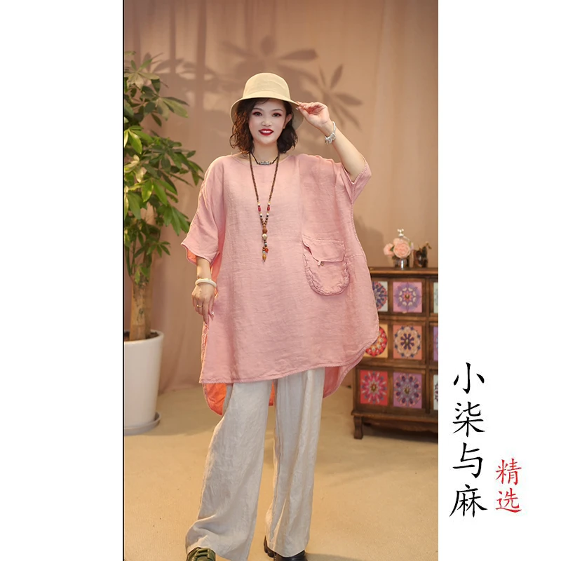 【小柒与麻】100%干洗汉麻前短后长带口袋茶服（衣长77-85胸围146）