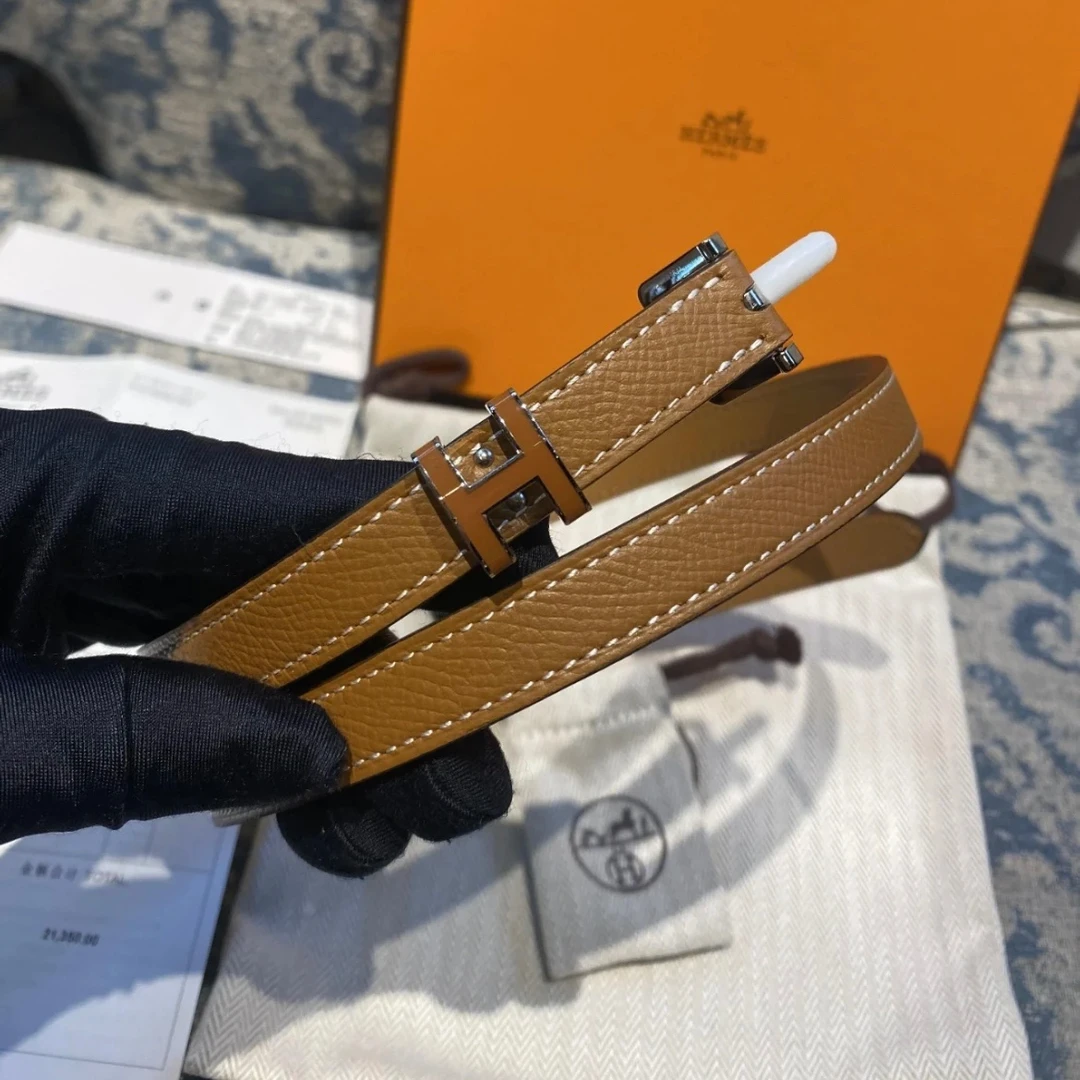 99新 Hermes/爱马仕 7姐专场/金棕色pop h 腰带 80cm