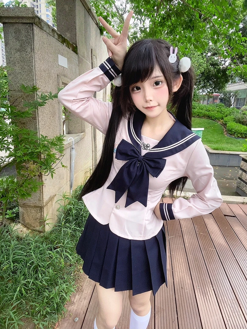 星珞/酱酱猫jk制服原创正版秋冬收腰长袖水手服粉色刺绣套装日系