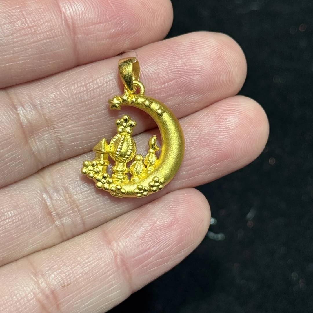 【星星月亮城堡】六桂福足金卡通吊坠梦幻城堡挂坠时尚可爱百搭
