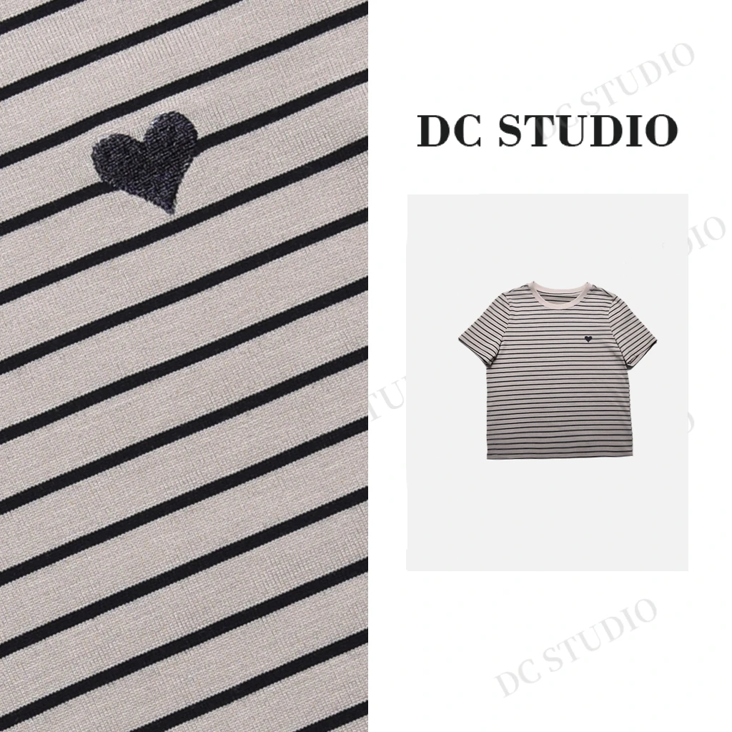 DC STUDIO【跳动的心】2025春夏季新款百搭宽松重工条纹潮流T恤