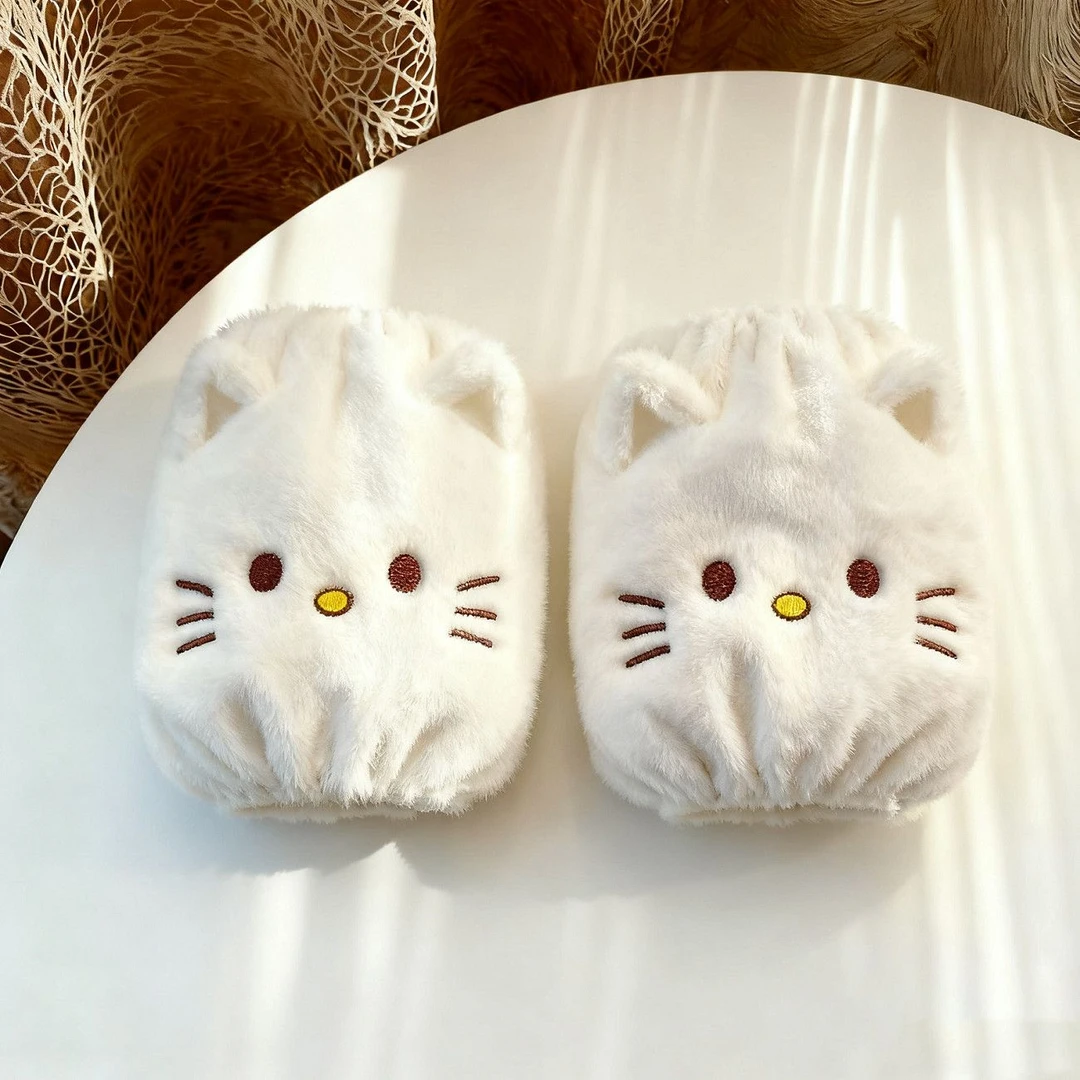 超萌刺绣猫咪袖套白色羽绒服护袖防污立体耳学生冬季袖套毛绒保暖