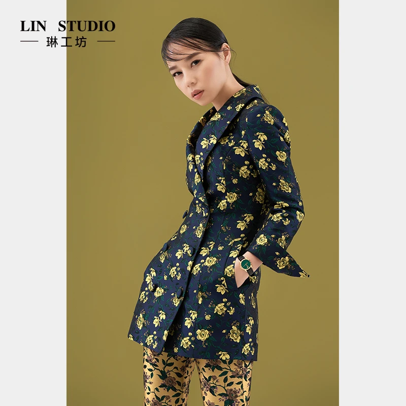 【特殊活动款 不支持退换 裤子】琳工坊蓝黄印花裤子复古时尚气质